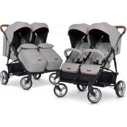 Easy-Go Domino wózek bliżniaczy tkanina lniana+torba lub parasol 